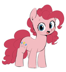 Size: 952x1024 | Tagged: safe, artist:manachaaaaaaaa, character:pinkie pie, species:earth pony, species:pony, cute, diapinkes, female, looking at you, mare, open mouth, pixiv, simple background, solo, white background