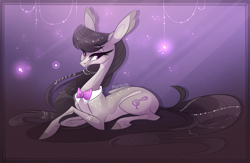 Size: 3050x1983 | Tagged: safe, artist:marbola, character:octavia melody, species:earth pony, species:pony, bow tie, female, looking at you, mare, prone, solo