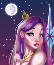 Size: 1000x1200 | Tagged: safe, artist:ohflaming-rainbow, character:princess cadance, species:human, bust, female, humanized, mare in the moon, moon, portrait, solo