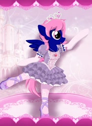 Size: 1600x2182 | Tagged: safe, artist:avchonline, oc, oc only, oc:threadwing, species:pegasus, species:pony, ballerina, ballet, canterlot royal ballet academy, clothing, crossdressing, dancing, dress, gloves, jewelry, male, mary janes, necklace, pantyhose, pegasus oc, princess shoes, princess sofia, regalia, shoes, solo, stallion, tiara, tutu, wings
