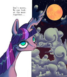 Size: 1199x1378 | Tagged: safe, artist:pantheracantus, character:queen chrysalis, character:twilight sparkle, cloud, colored, digital art, fusion, moon, night, stars