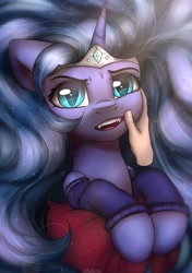 Size: 2300x3260 | Tagged: safe, artist:radioaxi, character:nightmare moon, character:princess luna, species:human, species:pony, clothing, cute, cute little fangs, fangs, hand, pillow, socks