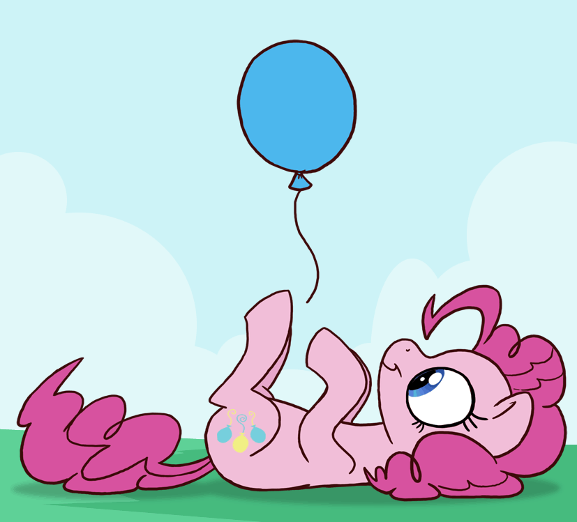Size: 827x749 | Tagged: safe, artist:professor-ponyarity, character:pinkie pie, species:earth pony, species:pony, animated, balloon, behaving like a cat, cute, diapinkes, female, hoofy-kicks, mare, on back, smiling, solo, weapons-grade cute