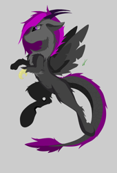 Size: 3160x4640 | Tagged: safe, artist:groomlake, oc, oc only, oc:camellias, species:changeling, species:draconequus, commission, draconequus oc, dragon tail, fluffy, purple changeling, purple mane, simple background, solo