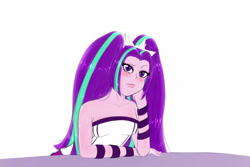 Size: 3000x2000 | Tagged: safe, artist:albertbm, character:aria blaze, my little pony:equestria girls, bare shoulders, blushing, doodle, looking at you, simple background, sleeveless, smiling, strapless, white background