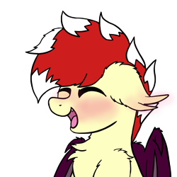 Size: 2092x2092 | Tagged: safe, artist:aaathebap, oc, oc only, oc:aaaaaaaaaaa, species:bat pony, species:pony, bat wings, blushing, bust, chest fluff, cute, cute little fangs, ear blush, ear fluff, fangs, fluffy, happy, male, shoulder fluff, simple background, solo, squee, stallion, transparent background, wings