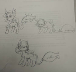 Size: 2292x2182 | Tagged: safe, artist:skulifuck, oc, oc only, oc:bloom, oc:blossom, augmented tail, fangs, lineart, monster pony, original species, piranha plant pony, plant, plant pony, raised hoof, tongue out, traditional art