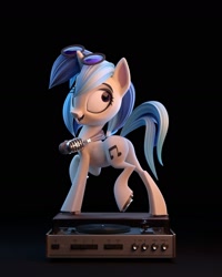 Size: 1338x1674 | Tagged: safe, artist:v747, character:dj pon-3, character:vinyl scratch, species:pony, species:unicorn, 3d, 3d model, black background, female, mare, microphone, render, simple background, solo, sunglasses, turntable