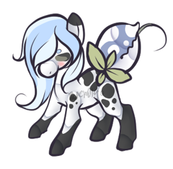 Size: 343x336 | Tagged: safe, artist:skulifuck, oc, oc only, augmented tail, blushing, eyes closed, hair over one eye, monster pony, original species, piranha plant pony, plant, plant pony, simple background, socks (coat marking), tongue out, transparent background, watermark