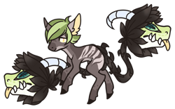 Size: 1019x640 | Tagged: safe, artist:skulifuck, oc, oc only, augmented tail, colored hooves, ear fluff, fangs, horn, male, monster pony, multiple heads, original species, piranha plant pony, plant, plant pony, simple background, tongue out, transparent background