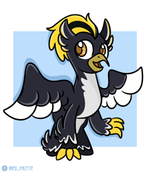 Size: 1900x2120 | Tagged: safe, artist:redpalette, oc, oc:ping wing, species:bird, species:hippogriff, species:penguin, cute, happy, male, solo