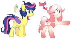 Size: 1064x586 | Tagged: safe, artist:skulifuck, base used, oc, oc only, oc:star shine, species:pegasus, species:pony, duo, nervous, pegasus oc, pointing, simple background, transparent background, wings