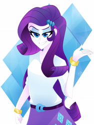 Size: 2448x3264 | Tagged: safe, artist:xan-gelx, character:rarity, my little pony:equestria girls, cutie mark background, female, high res, lidded eyes, smiling, solo