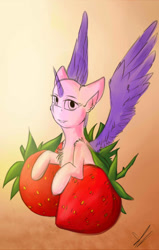 Size: 880x1380 | Tagged: safe, artist:yuris, species:pony, food, solo, strawberry, ych sketch