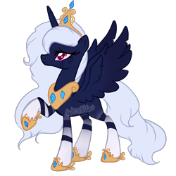 Size: 2500x2500 | Tagged: safe, artist:skulifuck, oc, oc only, oc:mira, species:alicorn, species:pony, alicorn oc, eyelashes, female, hoof shoes, horn, jewelry, mare, peytral, raised hoof, simple background, solo, tiara, transparent background, wings