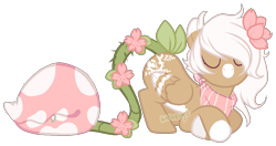 Size: 1070x563 | Tagged: safe, artist:skulifuck, base used, oc, oc only, oc:bloom, oc:blossom, augmented tail, eyes closed, female, flower, flower in hair, monster pony, neckerchief, original species, piranha plant pony, plant, plant pony, simple background, transparent background, wings