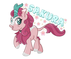 Size: 1222x1022 | Tagged: safe, artist:redpalette, oc, oc only, species:kirin, badge, cherry blossoms, cute, female, flower, flower blossom, mare, pink, simple background, solo, transparent background, walking