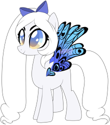 Size: 1633x1855 | Tagged: safe, artist:skulifuck, oc, oc only, species:pegasus, species:pony, amputee, artificial wings, augmented, bow, female, hair bow, mare, pegasus oc, prosthetic limb, prosthetic wing, prosthetics, simple background, smiling, solo, transparent background, wings