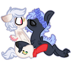 Size: 467x411 | Tagged: safe, artist:skulifuck, base used, oc, oc only, oc:skate beat, oc:soft sighs, species:pegasus, species:pony, clothing, eyes closed, floral head wreath, flower, hoof fluff, kissing, oc x oc, pegasus oc, shipping, simple background, sitting, socks, transparent background, wide eyes, wings