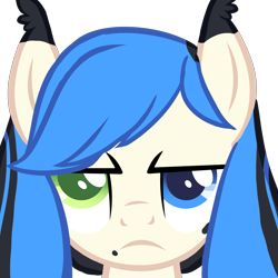 Size: 3000x3000 | Tagged: safe, artist:skulifuck, base used, oc, oc only, species:earth pony, species:pony, bust, earth pony oc, frown, grumpy, heterochromia, simple background, solo, transparent background