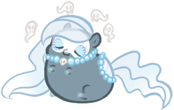 Size: 417x265 | Tagged: safe, artist:skulifuck, oc, species:earth pony, species:pony, chubbie, earth pony oc, eyes closed, ghost, jewelry, necklace, pearl necklace, saddle, simple background, sitting, smiling, tack, transparent background, undead