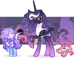 Size: 1735x1352 | Tagged: safe, artist:rerorir, oc, oc only, species:alicorn, species:bat pony, species:pony, female, mare, simple background, size difference, transparent background