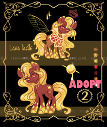 Size: 934x1118 | Tagged: safe, artist:mdwines, oc, oc only, species:breezies, species:earth pony, species:pony, adoptable, adopted, adopts, advertisement, auction, auction open, breeziefied, cutie mark, gold, goo, goo pony, lava, lava lamp, original species, outfit, solo, species swap, wax