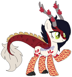 Size: 427x461 | Tagged: safe, artist:skulifuck, base used, oc, oc only, species:dracony, species:dragon, species:pony, antlers, cloven hooves, eyelashes, hybrid, raised hoof, simple background, smiling, solo, transparent background
