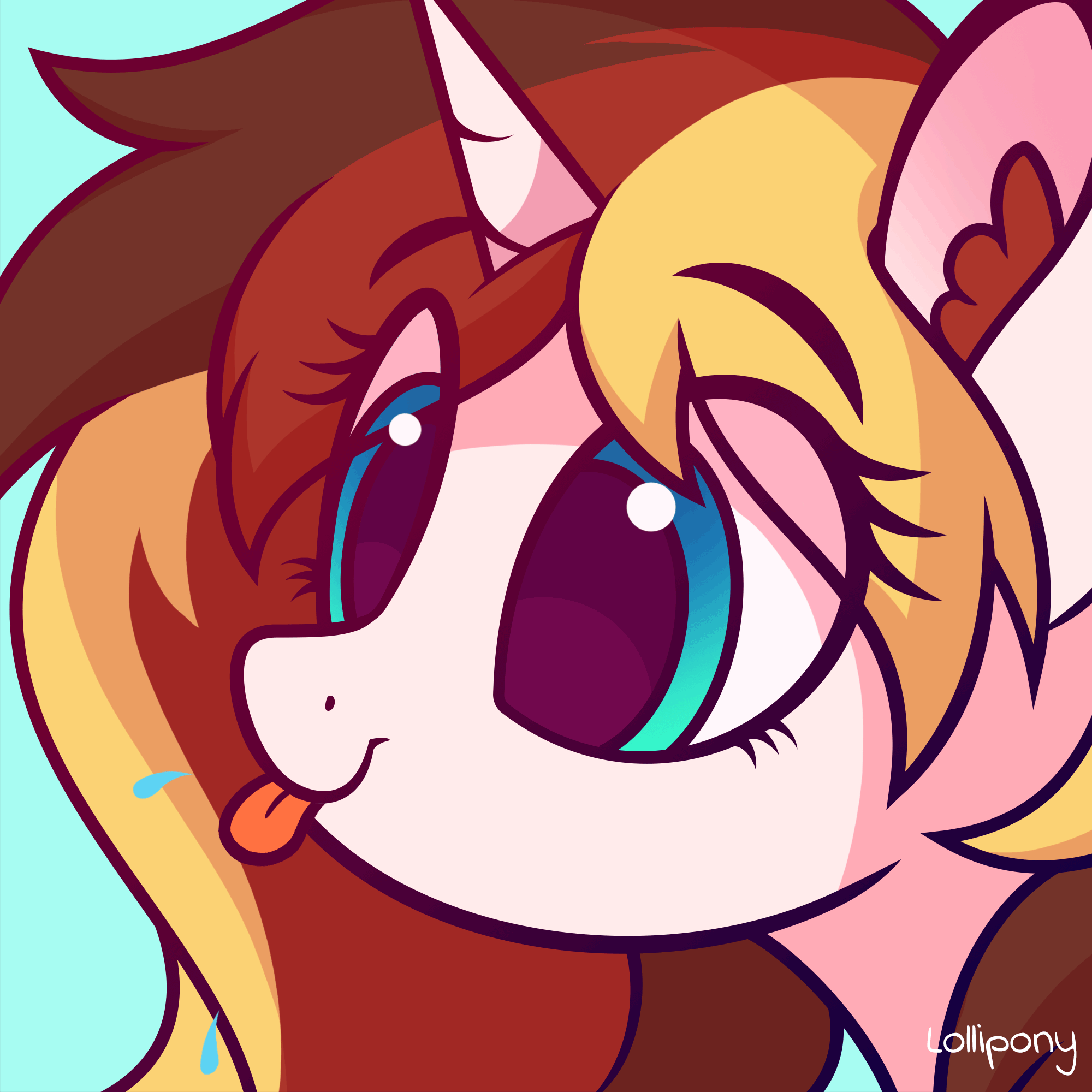 Size: 2000x2000 | Tagged: safe, artist:lollipony, part of a set, oc, oc only, oc:scarlet serenade, species:pony, species:unicorn, animated, commission, cute, ear fluff, female, mare, pbbtt, silly, solo, tongue out, ych result