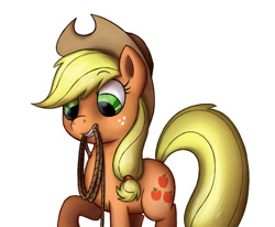 Size: 900x741 | Tagged: safe, artist:professor-ponyarity, character:applejack, species:earth pony, species:pony, cute, female, jackabetes, lasso, mare, mouth hold, rope, simple background, solo, white background