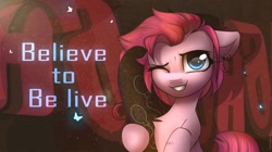 Size: 2674x1500 | Tagged: safe, artist:radioaxi, character:pinkie pie, species:earth pony, species:pony, alternate hairstyle, ear piercing, earring, grin, jewelry, one eye closed, piercing, skateboard, smiling