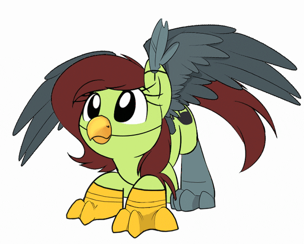 Size: 623x500 | Tagged: safe, artist:acersiii, edit, editor:vedont, oc, oc:oil drop, species:earth pony, species:pony, animated, behaving like a dog, butt shake, clothing, costume, cute, frame by frame, gif, griffon costume, happy, simple background, solo, tail wag, white background