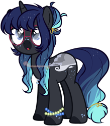 Size: 2294x2618 | Tagged: safe, artist:skulifuck, base used, oc, oc only, species:pony, species:unicorn, colored hooves, ethereal mane, freckles, galaxy mane, glasses, horn, simple background, solo, transparent background, unicorn oc
