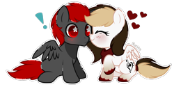 Size: 1758x879 | Tagged: safe, artist:hikariviny, oc, oc only, species:pegasus, species:pony, blushing, boop, colt, eyes closed, female, filly, heart, male, oc x oc, pegasus oc, raised hoof, shipping, simple background, sitting, starry eyes, straight, surprised, transparent background, unshorn fetlocks, wide eyes, wingding eyes, wings