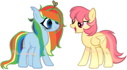 Size: 860x477 | Tagged: safe, artist:skulifuck, base used, oc, oc only, oc:rainbow riot, oc:shy sprout, species:earth pony, species:pegasus, species:pony, bags under eyes, duo, earth pony oc, female, mane swap, mare, open mouth, pegasus oc, sfae, simple background, transparent background, wide eyes, wings