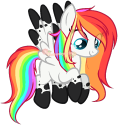 Size: 656x694 | Tagged: safe, artist:skulifuck, base used, oc, oc only, oc:nimbus petal, species:pegasus, species:pony, eye clipping through hair, female, looking down, mare, multicolored hair, pegasus oc, rainbow hair, simple background, smiling, socks (coat marking), solo, transparent background, watermark, wings