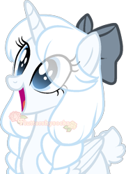 Size: 655x907 | Tagged: safe, artist:skulifuck, base used, oc, oc only, species:alicorn, species:pony, alicorn oc, bow, braid, eye clipping through hair, eyelashes, female, hair bow, horn, mare, open mouth, simple background, solo, transparent background, watermark, wings