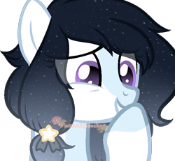 Size: 668x618 | Tagged: safe, artist:skulifuck, base used, oc, oc only, species:earth pony, species:pony, bust, colored hooves, earth pony oc, ethereal mane, eye clipping through hair, galaxy mane, noblewoman's laugh, simple background, smiling, transparent background