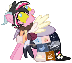 Size: 926x807 | Tagged: safe, artist:skulifuck, base used, oc, oc only, species:earth pony, species:pony, fanfic:cupcakes, cutie mark dress, earth pony oc, horn, implied mutilation, insanity, jewelry, necklace, open mouth, simple background, solo, transparent background, wings