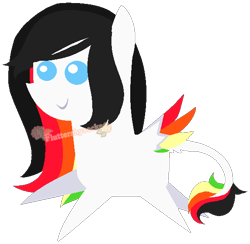 Size: 572x558 | Tagged: safe, artist:skulifuck, base used, oc, oc only, species:pegasus, species:pony, female, mare, multicolored hair, pegasus oc, pointy ponies, rainbow hair, simple background, smiling, solo, transparent background, watermark, wings
