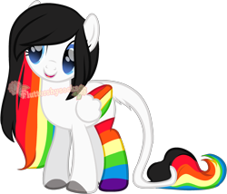 Size: 2524x2157 | Tagged: safe, artist:skulifuck, base used, oc, oc only, species:pegasus, species:pony, clothing, colored hooves, leonine tail, multicolored hair, pegasus oc, rainbow hair, rainbow socks, simple background, smiling, socks, solo, striped socks, transparent background, watermark, wings