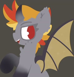 Size: 2622x2744 | Tagged: safe, artist:moonydusk, oc, oc only, oc:luminous dunes, species:alicorn, species:bat pony, species:pony, alicorn oc, bat pony alicorn, bat wings, burning mare, freckles, gray background, horn, simple background, solo, wings