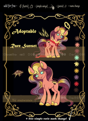 Size: 750x1036 | Tagged: safe, artist:mdwines, oc, species:earth pony, species:pony, adoptable, adopts, advertisement, auction, auction open, custom, customization, cutie mark, gold, halo, irl, outfit, photo, reference sheet, solo, sunset, toy, wings