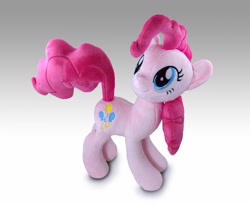 Size: 1280x1037 | Tagged: safe, artist:planetplush, character:pinkie pie, species:earth pony, species:pony, female, gradient background, irl, mare, photo, plushie, raised tail, smiling, solo, standing, tail