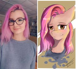 Size: 2045x1857 | Tagged: safe, artist:yuris, oc, species:human, species:pony, glasses, irl, irl human, looking at you, not pinkamena, photo, ponified, solo
