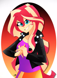 Size: 2382x3264 | Tagged: safe, artist:xan-gelx, character:sunset shimmer, equestria girls:equestria girls, g4, my little pony: equestria girls, my little pony:equestria girls, clothing, cutie mark, cutie mark on clothes, female, high res, jacket, skirt, solo