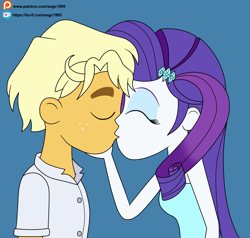 Size: 3825x3649 | Tagged: safe, artist:eagc7, character:ragamuffin, character:rarity, ship:rarimuffin, my little pony:equestria girls, clothing, commission, eyes closed, female, kissing, ko-fi, male, patreon, ragamuffin (equestria girls), shipping, simple background, sleeveless, straight