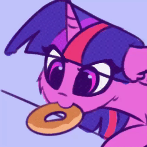 Size: 500x500 | Tagged: safe, artist:lollipony, character:twilight sparkle, character:twilight sparkle (alicorn), species:alicorn, species:pony, animated, cheek fluff, cute, donut, ear fluff, female, floppy ears, food, gif, mare, munching, nibbling, nom, smiling, solo, twiabetes