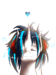 Size: 1200x1600 | Tagged: dead source, safe, artist:swaetshrit, character:dj pon-3, character:vinyl scratch, eyes closed, female, headphones, heart, music, music notes, solo