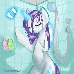 Size: 500x500 | Tagged: safe, artist:robynne, character:rarity, 30 minute art challenge, shower, wet mane